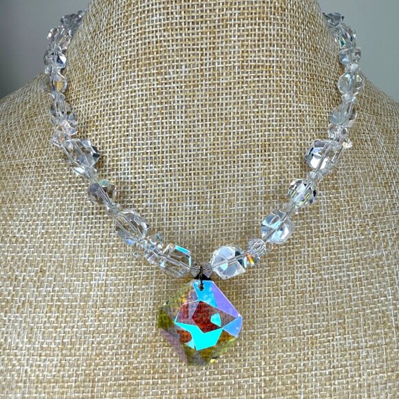 Crystal Necklace With AB Pendant & Toggle Clasp By Adorne Designs - Picture 1 of 13